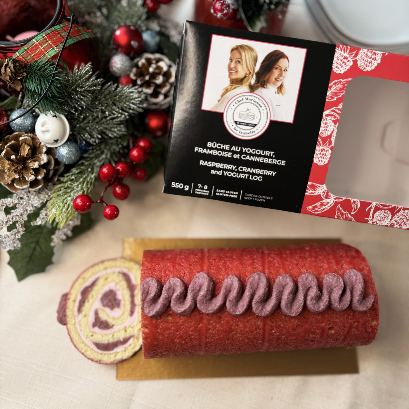 RASPBERRY AND CRANBERRY YOGURT CHRISTMAS LOG